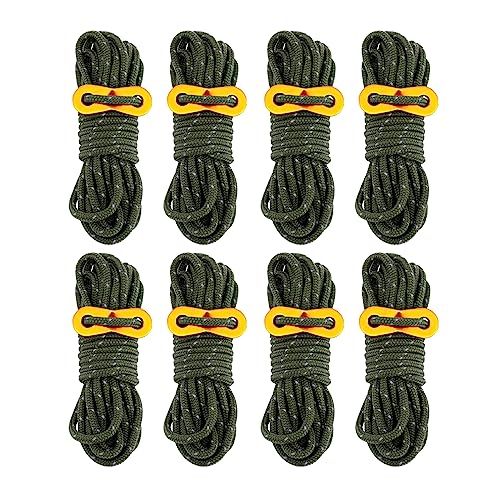 Smithok 8 Pack 4mm Guy Lines Ultralight Tent Cords with Aluminum Adjuster Tensioner Outdoor Camping Guylines Ropes for Tent Tarp,Climbing,Hiking Backpacking (Army-Green)