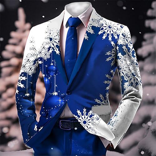 Mens Christmas Blazer Ugly Jacket Lightweight Xmas Snowflake Printed One Button Business Office Jacket Work Blazers2