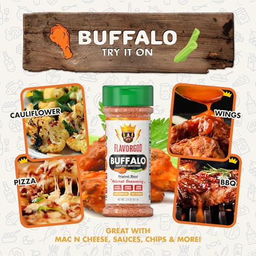 Image of Flavor God Premium All Natural & Healthy Buffalo Seasoning Mix | Spice Blend for Grilling Chicken, Beef, Seafood, Vegetables, Salad, Tacos, Pizza, Pasta - Kosher, Gluten-Free, Dairy-Free