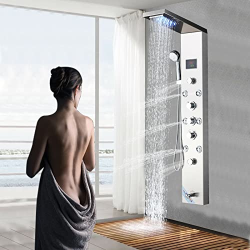 Columna de Ducha de Acero Inoxidable con Panel LED, Sistema de Masaje y Lluvia, Acabado Mate, Modelo 8009 miniatura 2