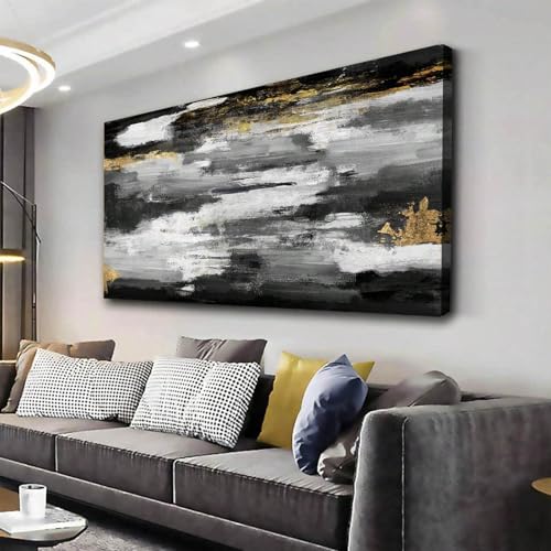 Toile murale abstraite et dorée pour chambre et salle de bain | Déco moderne encadrée 50x100cm