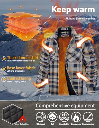 Image of TACVASEN Men's Flannel Shirt Quilted Lined Theraml Winter Coat Button Down Insulated Flannel Shirts Jacket