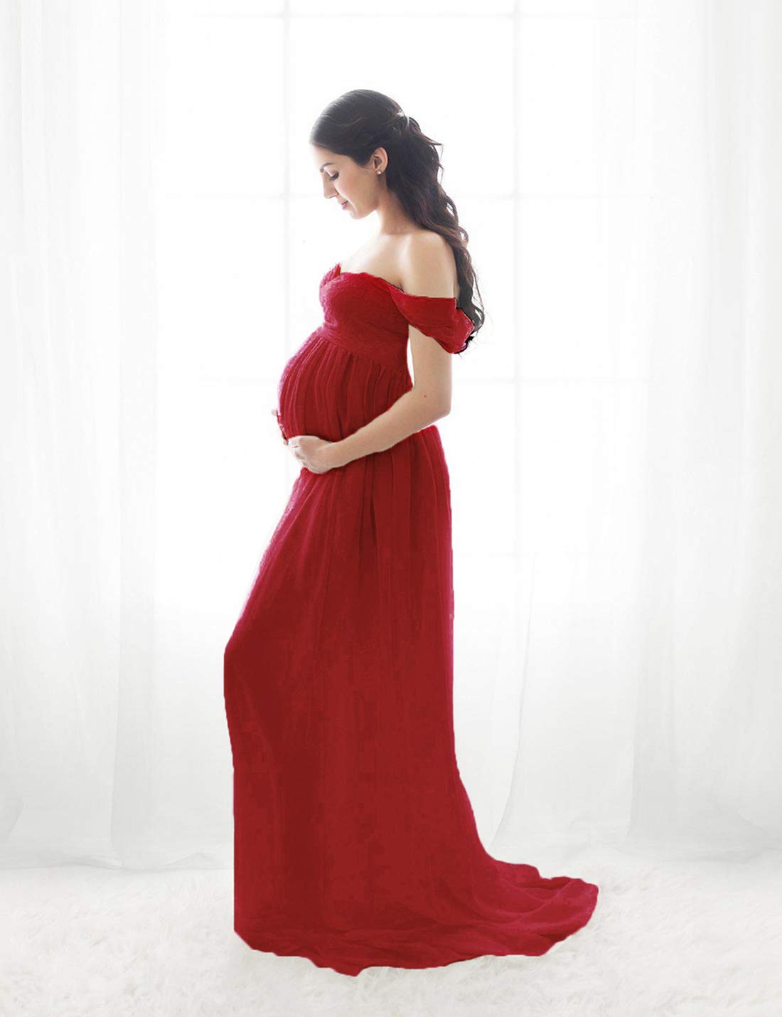 FEOYA-Donne Incinte Maxi Abito Lungo Fotografia Abito Premaman per Servizio Fotografico Puntelli Sexy per Servizio Fotografico Chiffon