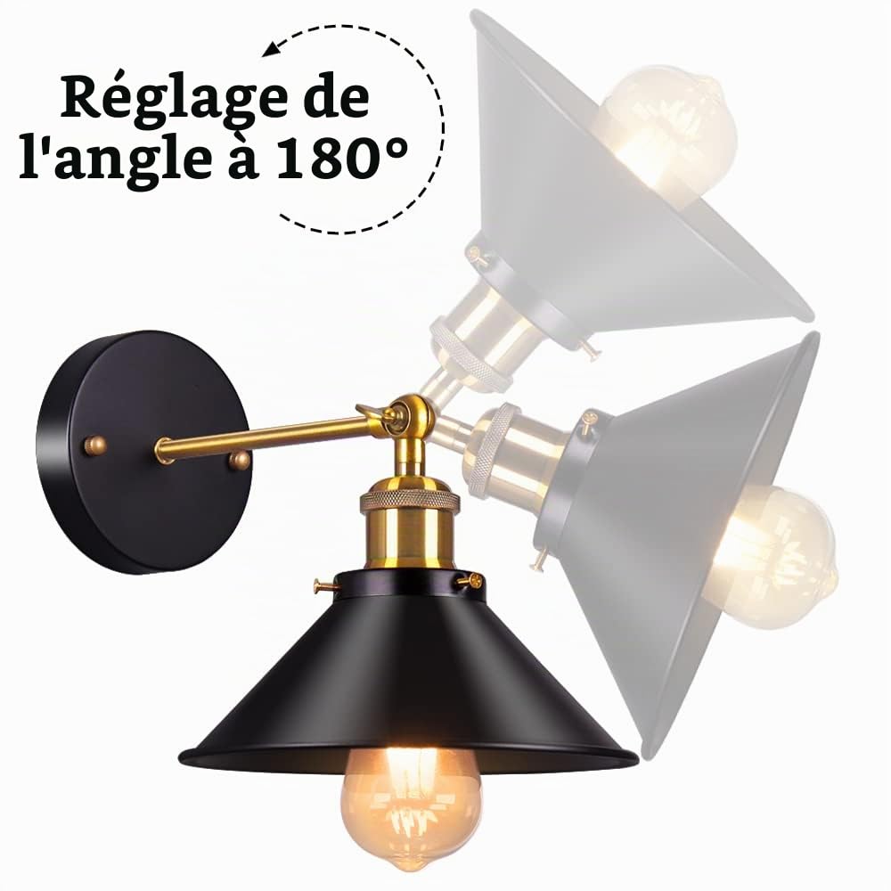 Applique Murale en Métal Rétro Éclairage Industriel Suspension Luminaire Plafonnier Plafonnier E27 Pour Café Loft Cuisine Bar Restaurant Porche Allée Noir (Lot de 2)
