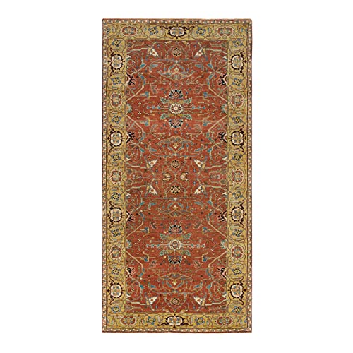Shahbanu Rugs 4'x10' Red Hand Knotted Wool Wide Runner Oriental