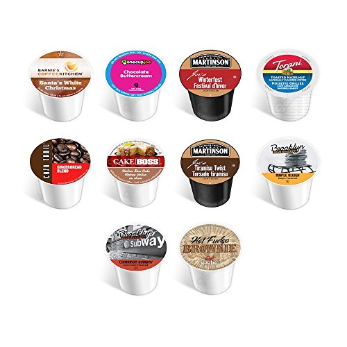 10 Winter Variety K Cup Pack - Includes Santa's White Christmas, Gingerbread, Chocolate Fudge Cake, Italian Rum, Maple Sleigh, Winterfest, Tiramisu, Creme Burle, Chocolate Mint and Other Winter Flavors