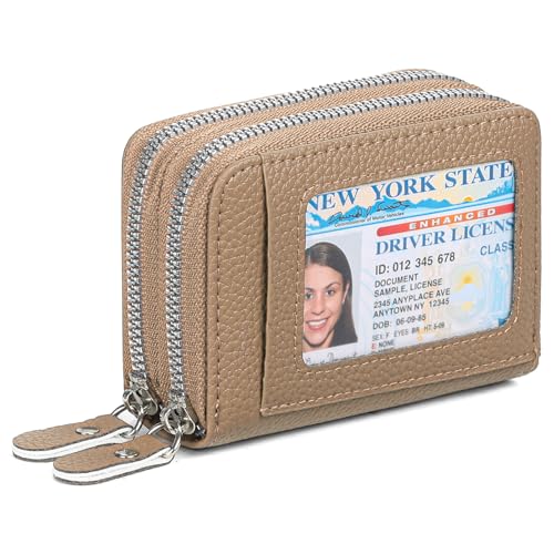 Image of RNIEGA Credit Card Holder Wallet RFID Blocking Leather Small Wallet for Women Double Zipper Wallet with ID Window