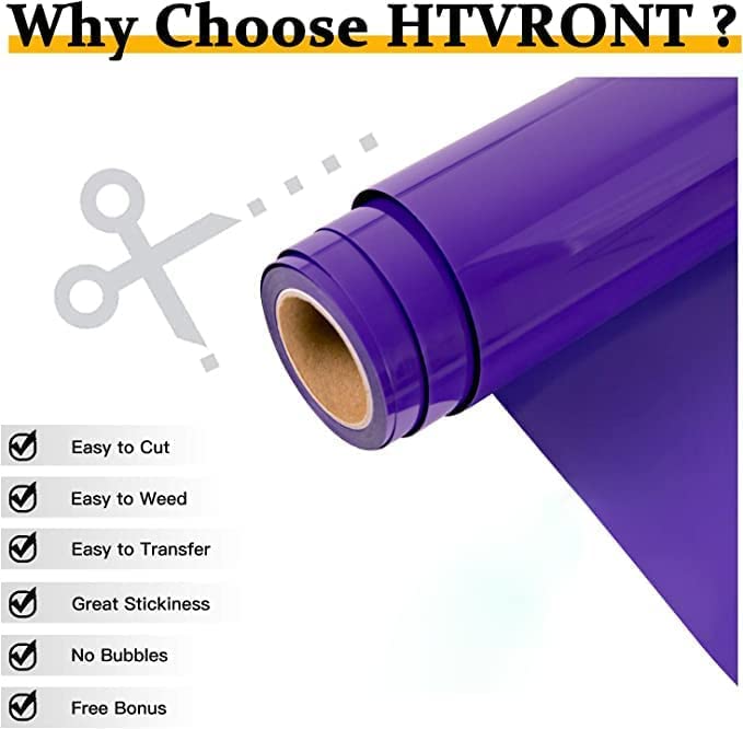 Image of HTVRONT HTV Vinyl Rolls Heat Transfer Vinyl - 12 inch x 20ft Purple HTV for Shirts, Iron on Vinyl for All Cutting Machines - Easy to Cut & Weed for Heat Transfer Design (Purple)