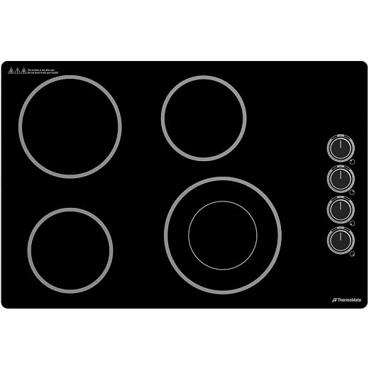 ThermoMate 30 Inch Electric Cooktop, 4 Burners Knob Control Built-in Ceramic Cooktop, 30" Radiant Electric Stove Top of 6700W with 9 Heat Levels, Hot Surface Indicator, 220-240v, Hard Wired