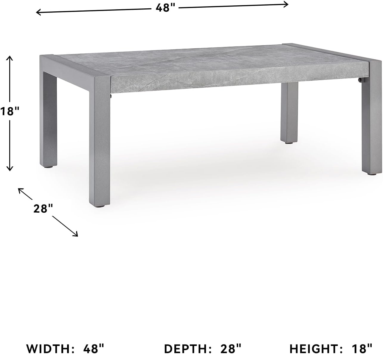 Signature Design by Ashley Moonlight View Contemporary Outdoor Fade and Rust Resistant Coffee Table with Stone Tabletop, Light Gray