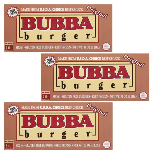Bubba Burger Original Beef Burgers- Six Gluten Free Burgers Made From Only 100% ground USDA Choice beef chuck- No Trimmings or Preservative- Ready Set Gourmet Donate a Meal Program- 3 Pack (32oz Each)