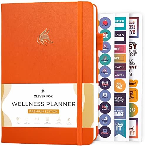 Clever Fox Wellness Planner - Weekly & Daily Health and Wellness Log, Food Journal & Meal Planner Diary for Calorie Counting, Notebook for Medical Condition Tracking, A5-Sized - Orange