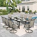 Sophia & William Patio Dining Set 9 Pieces Outdoor Metal Furniture Set, 8 x Patio Dining Swivel Chairs Padded Textilene with 1 Expandable 6-8 Person Metal Table for Lawn Garden