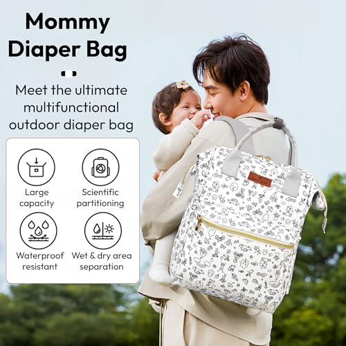 Image of StarAndDaisy Baby Diaper Bag for Mother Travel /Diaper Bags for Mother for Travel with Laptop Pocket, Multi Compartments, Insulated Bottle Pockets, Waterproof, Ultra soft fabric -Printed Grey