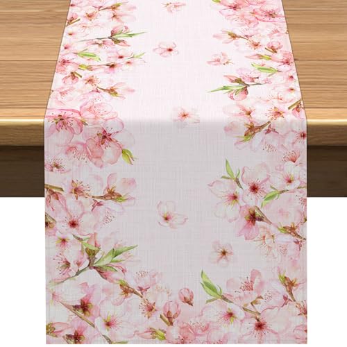 Vohado Cherry Blossoms Party Decoration Japanese Sakura Table Runner Seasonal Spring Wedding Birthday Baby Shower Dining Room Home Kitchen Island Decor