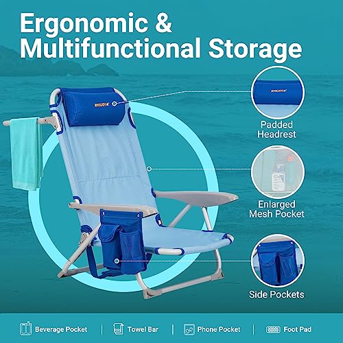 #Wejoy Aluminum Lightweight 4-Position Backpack Beach Chair, Reclining Low Seat Folding Beach Chairs For Adults With Carry Strap Cup Holder Pocket Armrest Headrest For Outdoor Lawn (Pack Of 2) #TOP3