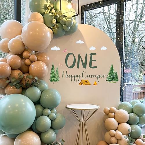 GIOGUK One Happy Camper Decal - Camping 1st Birthday Party Decorations Stickers, Forest Adventure Party Decoration Supplies Wall Stickers, Balloon Arch and Backdrop Decoration Camping Sign Wall Decal