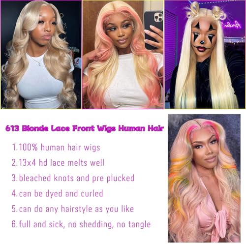 Image of 613 Straight Lace Front Wig Human Hair Blonde Wig 13x4 HD Transparent Lace Frontal Wigs for Women 180% Density Glueless wigs Pre Plucked with Baby Hair 26 Inch