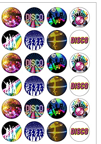 24 Precut Round DISCO Party Dancing Edible Wafer paper Cake Toppers