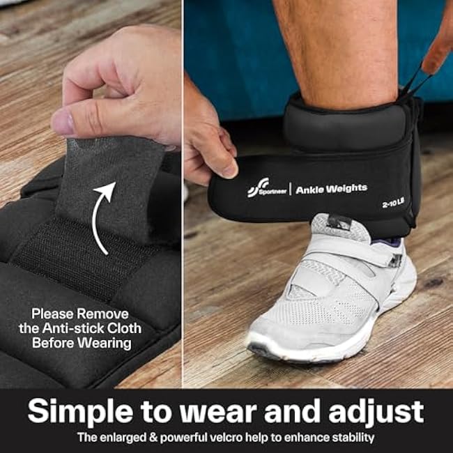 Sportneer Adjustable Ankle Weights for Women and Men 1 Pair of 4 8 12 16 20 LBS Heavy Weighted Leg Weights with Adjustable Straps, Strength Training Weights for Yoga, Aerobics, Gym, Fitness, Workout