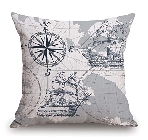 TSSOHU Nautical Sailboat Map Throw Pillow Cover Ship Anchor Cotton