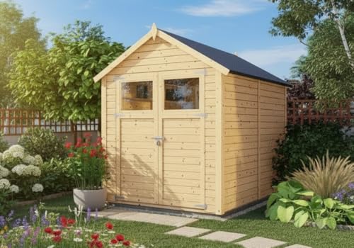 Alpholz Gerätehaus Alisha aus Fichten-Holz, Gartenhaus mit 14mm Wandstärke, Holzhaus inklusive Montagematerial, Geräteschuppen Größe: 202 x 191 cm, Satteldach