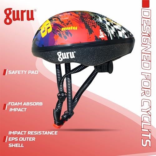 Image of GURU Cycling Helmet, Light Weight with Superior Ventilation, Helmet for Mountain, Road Bike & Skating Helmet with Premium Black EPS Foam Lining, Ideal for Adults and Kids