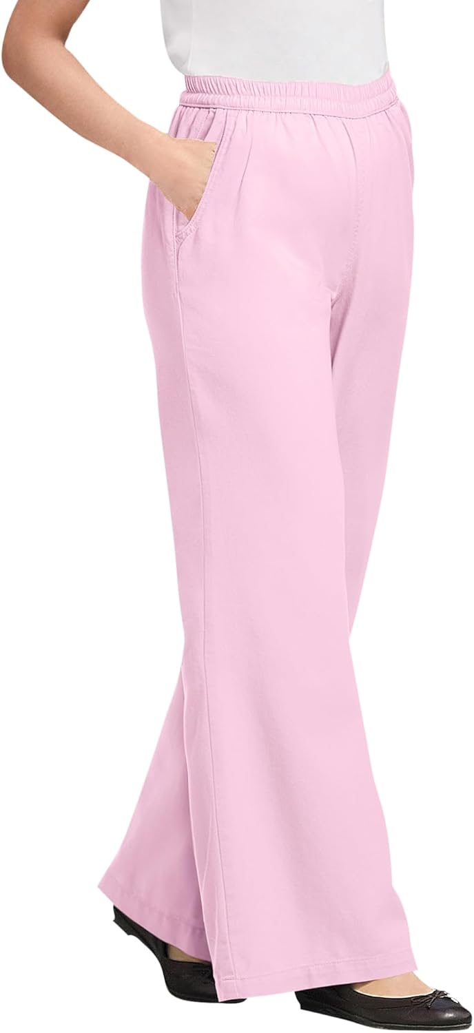 Woman Within Plus Size Tall Perfect Elastic-Waist Wide-Leg All-Cotton Pull-On Denim Jeans