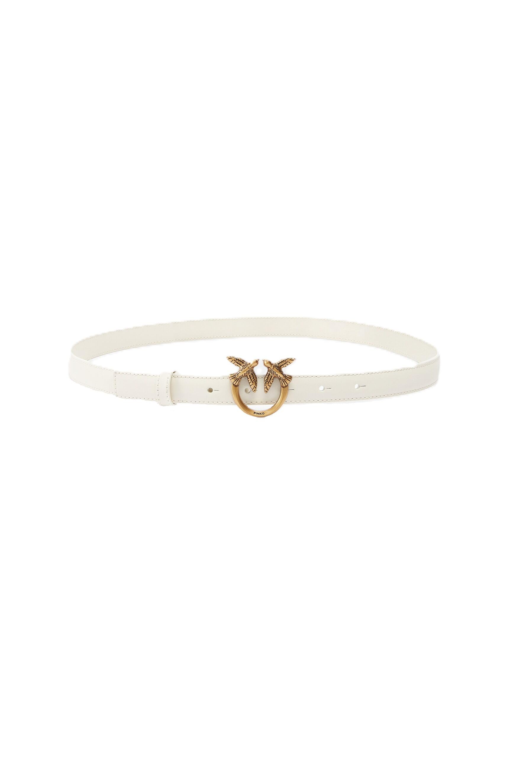 Pinko Love Berry H2 Belt Vitello Set Cintura, Z14Q_Bianco Seta-​Antique Gold, L Donna