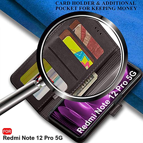 Image of TheGiftKart Flip Back Cover Case for Mi Redmi Note 12 PRO 5G | Dual-Color Leather Finish | Inbuilt Stand & Pockets | Wallet Style Flip Back Case Cover for Mi Redmi Note 12 PRO 5G (Coffee & Brown)