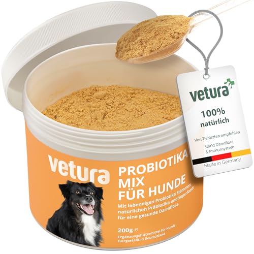 Vetura Probiotika Mix für Hunde | 200g | Natürliches Probiotika-Pulver | Unterstützung der Darmflora | Präbiotika & Probiotika | Besonderer Baktierenstamm ohne Histaminbildung | Made in Germany