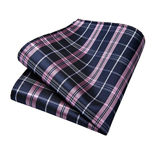Image of DiBanGu Plaid Ties for Men Silk Checkered Necktie and Pocket Square Cufflinks Tie Clip Set with Gift Box for Wedding Business