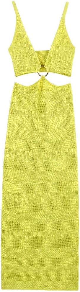 Women Hollow Waist Neck Backless Beach Slimming Long Dress