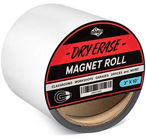 Sutter Signs Dry Erase Magnet Roll 3-inch Wide by 10-feet Long | Reusable, Customizable Labels and Signage for Office, Shop, and School