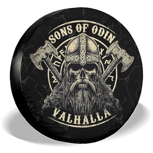 Image of GENANY Viking Warrior Shield Spare Tire Cover for RV Trailer, Waterproof, No Camera Hole, Size 17 Fits 31-33 Inch