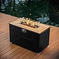 Nestl 43 Inch Fire Pit for Outdoor - 50,000 BTU Outdoor Propane Fire Pit Table with Lid, Rain Cover & Lava Rocks - Patio Fire Pit Table with Tempered Glass for Backyard Gatherings - Black