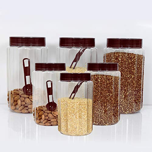 Image of Kuber Industries Opal Airtight Food Storage Containers Kitchen Containers for Kitchen Storage (Set of 6,500,800 ml, Brown)-KUBMARTK11047