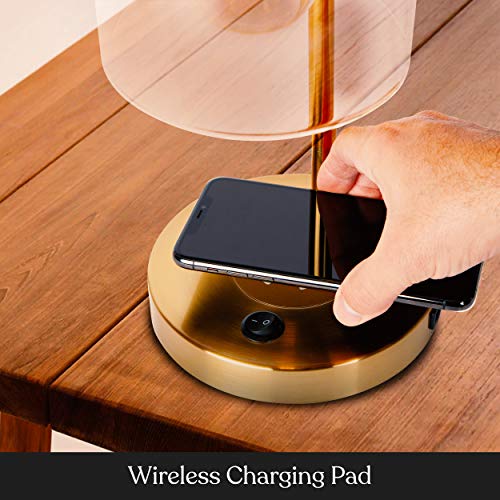 Brightech Elizabeth Table Lamp With Wireless Charging Pad And Usb Port, Bedside Reading Lamp, Vintage Brass Gold Desk Lamp, Nightstand Lamp With Led Bulb For Bedroom, Living Room, Office #TOP3