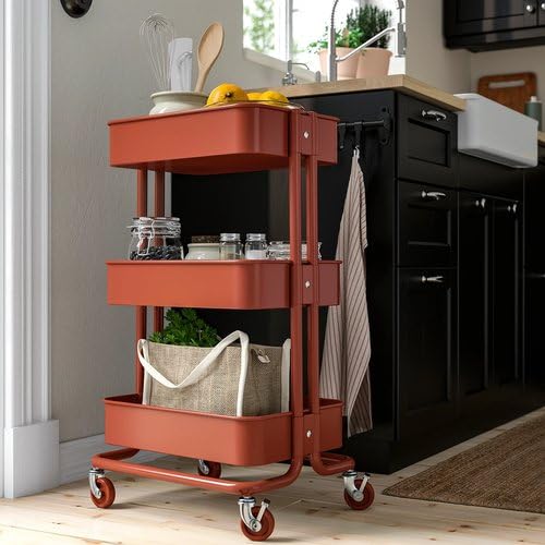 廃盤 稀少品　IKEA ANDY 赤 キッチンワゴン ポストモダン Amazon.co.jp: IKEA イケア ワゴン レッドブラウン 35x45x77cm 大