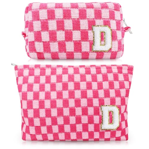 Initial Makeup Bags, Monogrammed Gifts for Women, Checkered Cosmetic Bag Travel Toiletry Bag Makeup Pouches Large Capacity Storage Bags - Personalized Bridesmaid, Birthday Gifts for Her Mom Friend