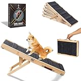 Upgraded 2025 Adjustable Dog Ramp 34.65" Foldable Solid Wood Pet Ramp with 5 Heights 10-19.5" Non-Slip Carpet Handle Ramp for Bed Couch & Sofa