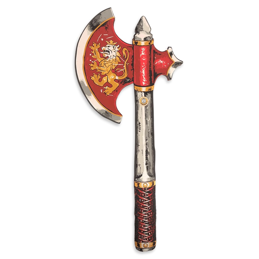 Liontouch - Noble Knight Axe For Boys, Red - Age 3-8 Years | Medieval Pretend Play Toy in Durable Foam For Children With Golden Lion Decoration | Safe Weapon Accessory For Dress Up & Knight Costumes