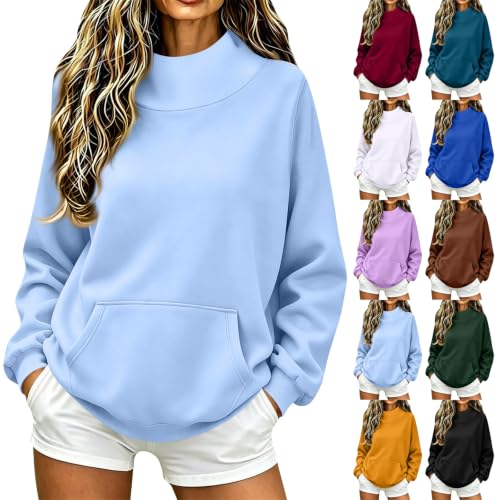 Mock Neck Sweatshirt Womens Oversized Long Sleeve Plain Pullovers Y2K Tops