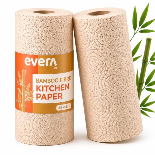 Image of Pack of 2 Bamboo Kitchen Tissue Paper Roll|2 Ply Kitchen Towel Roll|Unbleached & Food Safe Kitchen Tissue|High Absorbency Bamboo Paper Roll for Kitchen|Long Lasting Kitchen Roll (160 Pulls)