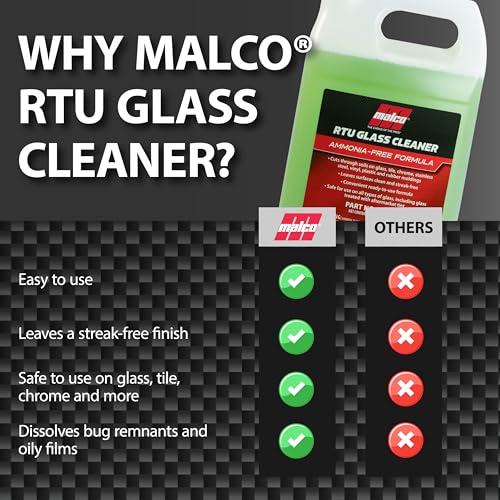 Malco Ready-To-Use Glass Cleaner - Streak-Free Removal of Dirt, Grease, Oils, & Bug Debris from Glass, Chrome, Tile, Stainless Steel, Vinyl, Rubber/Ammonia-Free & Tint Safe / 1 Gallon (107901) - Thumbnail 5