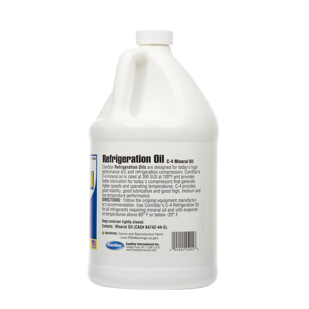 Mineral Refrigeration Oil C-4/GS, 1 Gallon, 68/300 SUS, Designed for A/C & Refrigeration Compressors, High-Speed Compressor Oil, Suitable for Low-Temperature Applications (45-004)