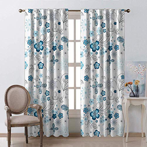 Waynekeysl Chrismas Curtain for Living Room 2 Panels,House Decor Collection Snowflakes Flowers and Butterflies Christmas Snowy Wintertime Stylization Image (W62 x L72 Inch)