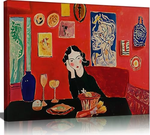Red Abstract Canvas Wall Art Vintage Matisse Woman in the