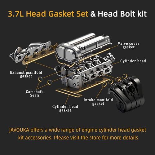 Image of Head Gasket Set with Bolts, 3.7L, fits for Jeep Commander /Liberty /Grand Cherokee, for Dodge Nitro /Dakota /Durango /Ram 1500, for Mitsubishi Raider 3.7L 226CID V6 SOHC 05-12 (82PCS)