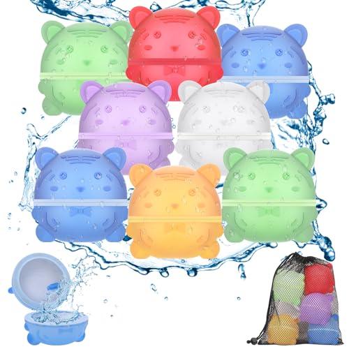 Reusable Water Balloons for Kids, Summer Pool Swimming Beach Toys for Boys and Girls, Magnetic Self-Sealing Water Splash Bomb Balls Outdoor Activities Water Games Toy with Mesh Bag (8 Pack)